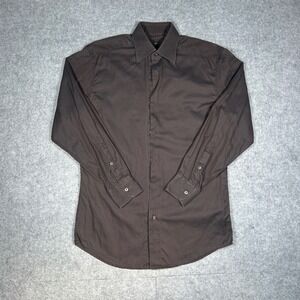 Z Zegna button down Shirt Men 15.5/39 Medium Brown City Herringbone Luxury